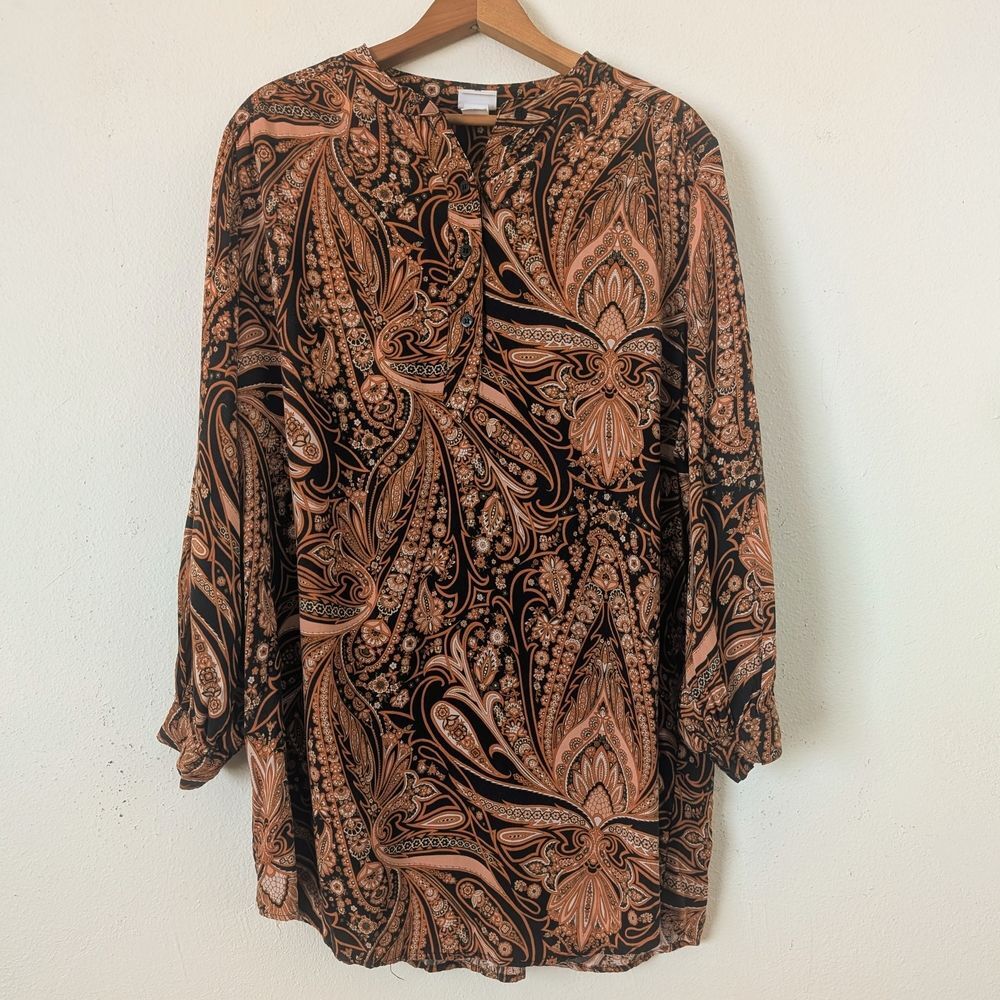 Richard Allen x H&M Paisley Shift Dress Size 12 Fall Colors Brown Black